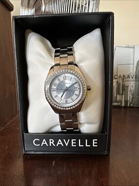 Caravelle Women's Silver-Tone Crystal Accent Bracelet Watch